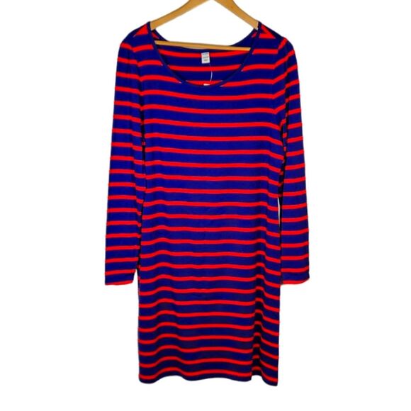 Old Navy Dress Long Sleeve Short Shift Stretch Cotton Stripe Red Navy Blue XL - Picture 2 of 11